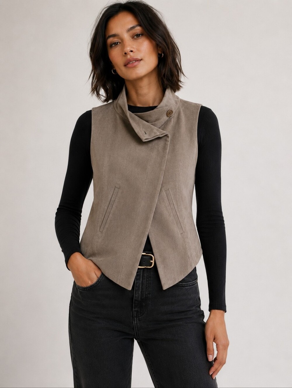 BCBGMaxAzria Taupe Suede Moto Vest